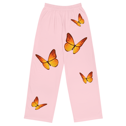 Tall Pink Orange Butterfly Comfortable Wide Leg Pants with Pockets