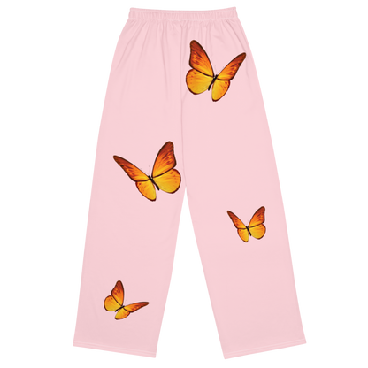 Tall Pink Orange Butterfly Comfortable Wide Leg Pants with Pockets